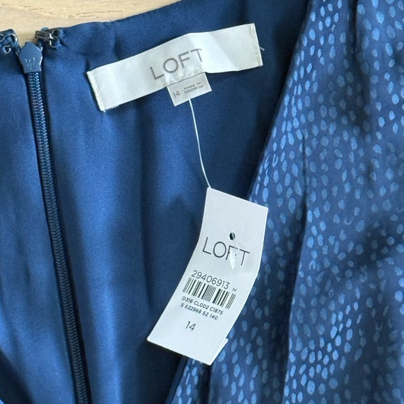 Loft New Blue Spotted Tiered Pocket Midi Dress sleeveless size 14 - Picture 8 of 13